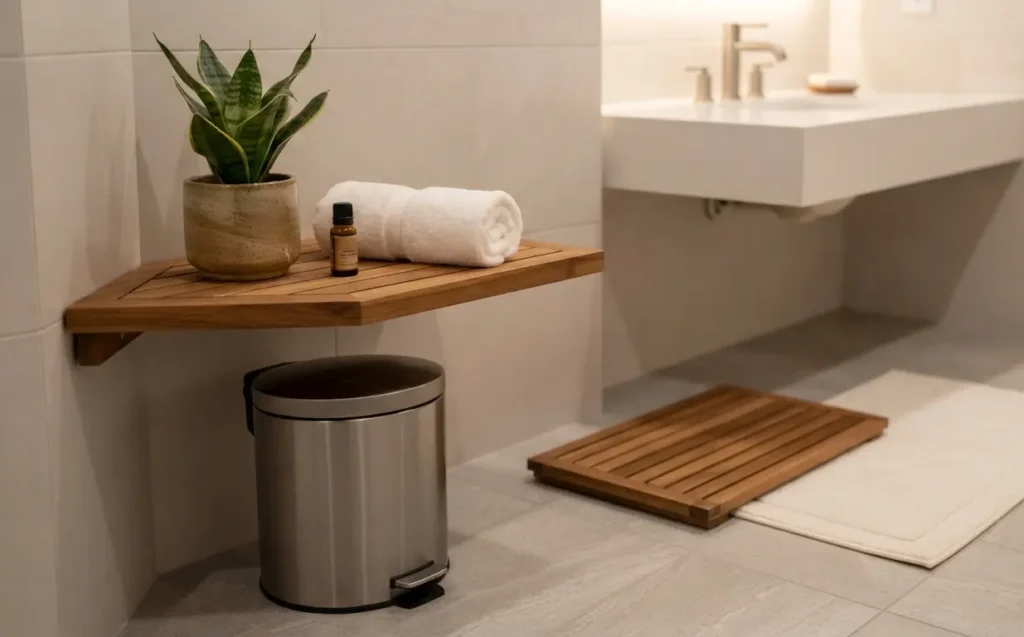 Planta Lengua de suegra y tapete de piedra absorbente para decoración de baño