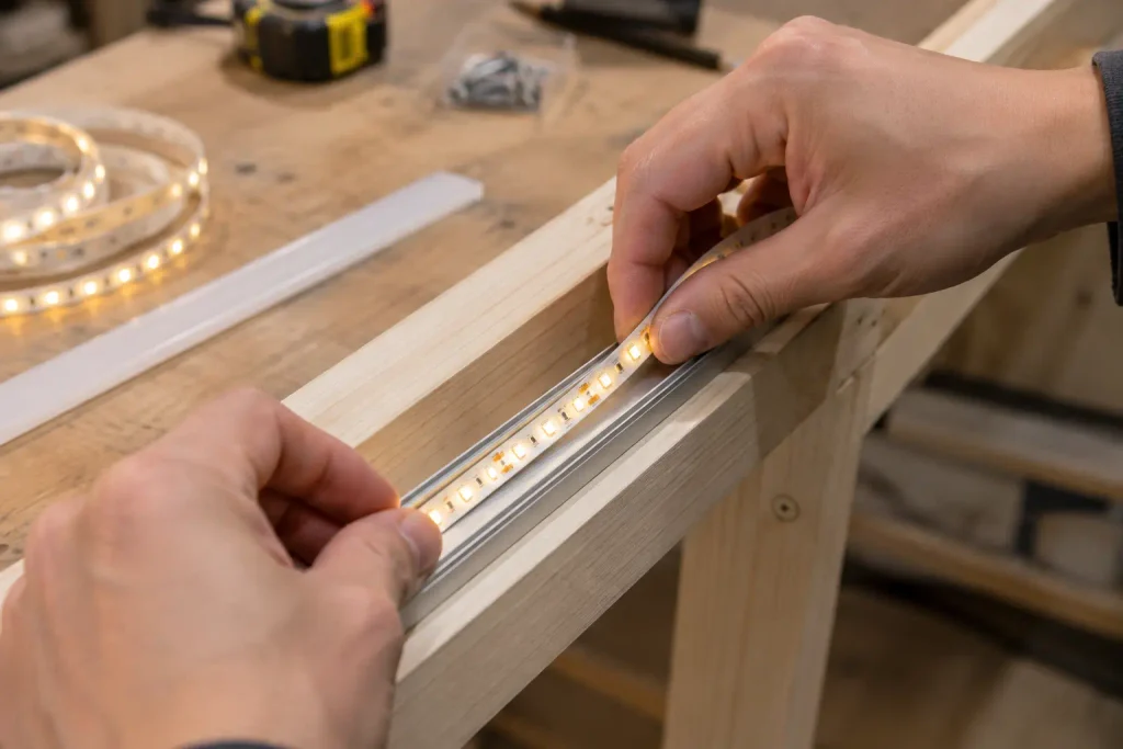 Installing an LED strip into an aluminum channel for a DIY fake window
