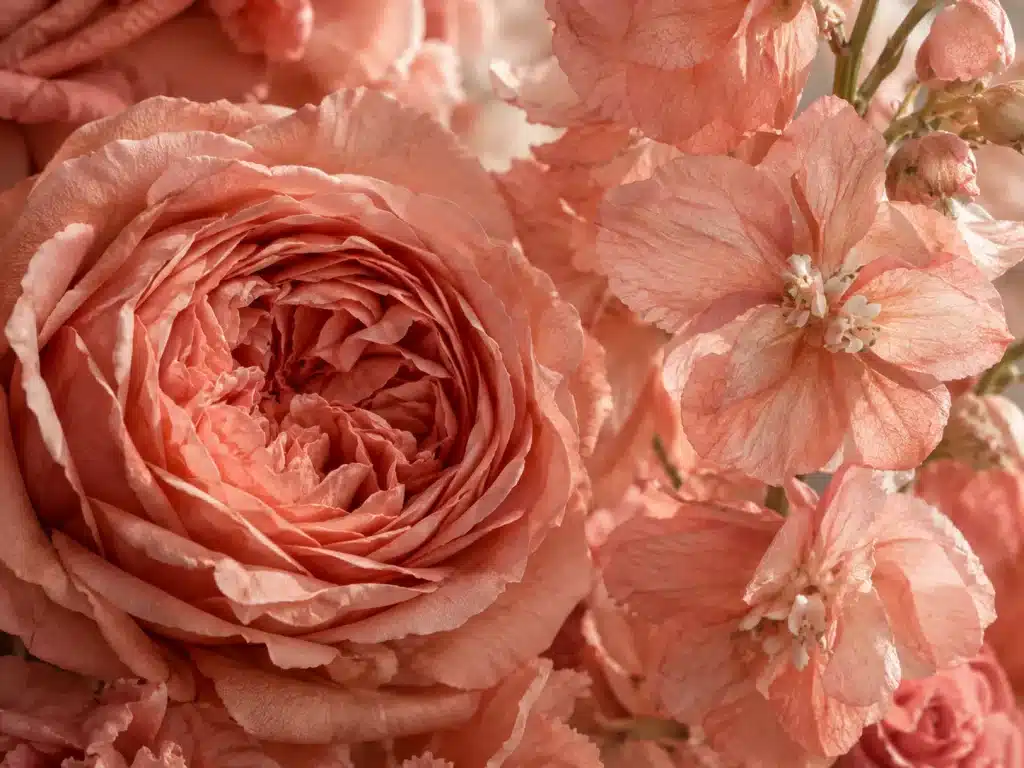 Extreme close-up shot of monochromatic flower petals highlighting texture contrast and natural light filtering through translucent petals.